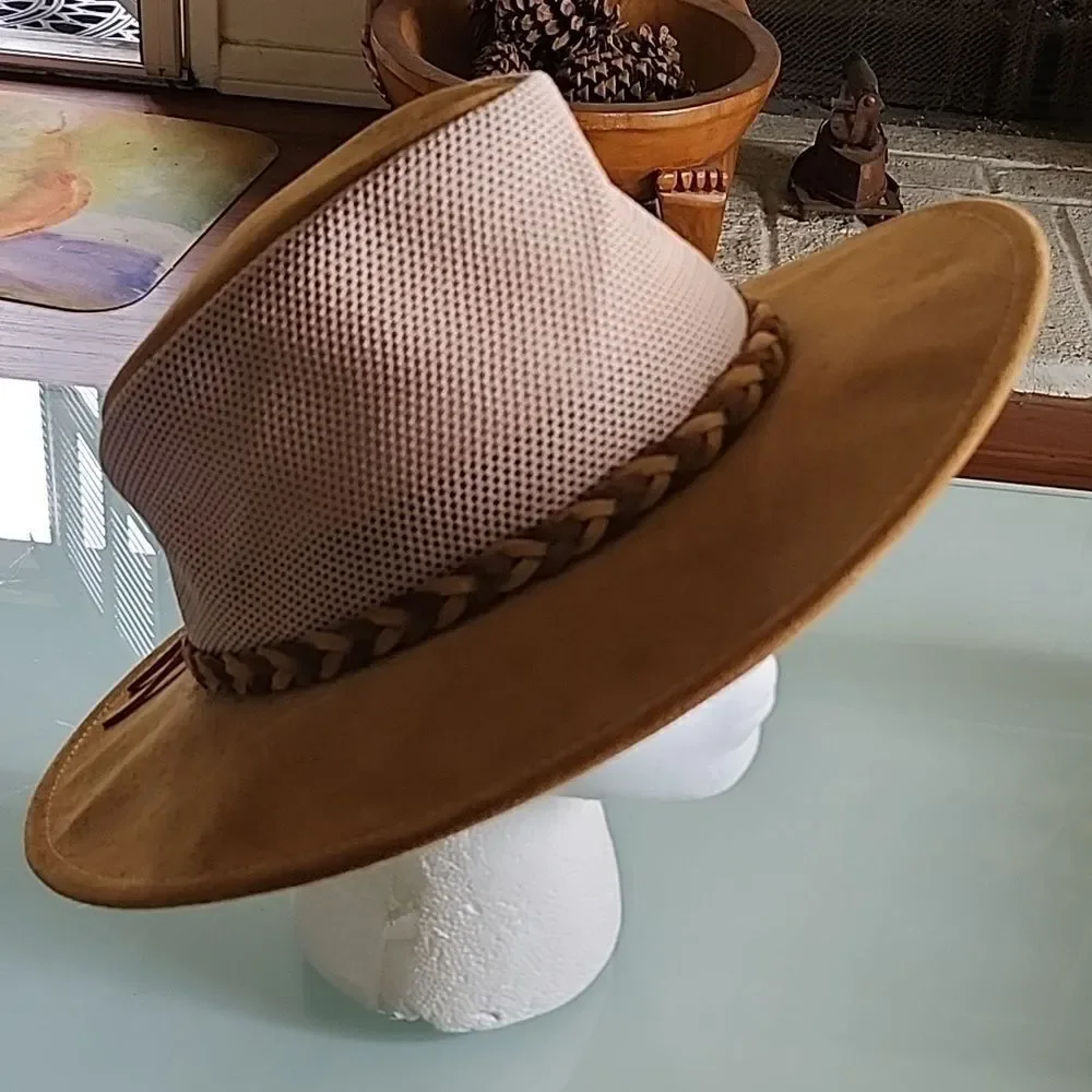 Henchel Hat‎ Company Leather Suede Crushable Gorpcore Safari Hat Size Large